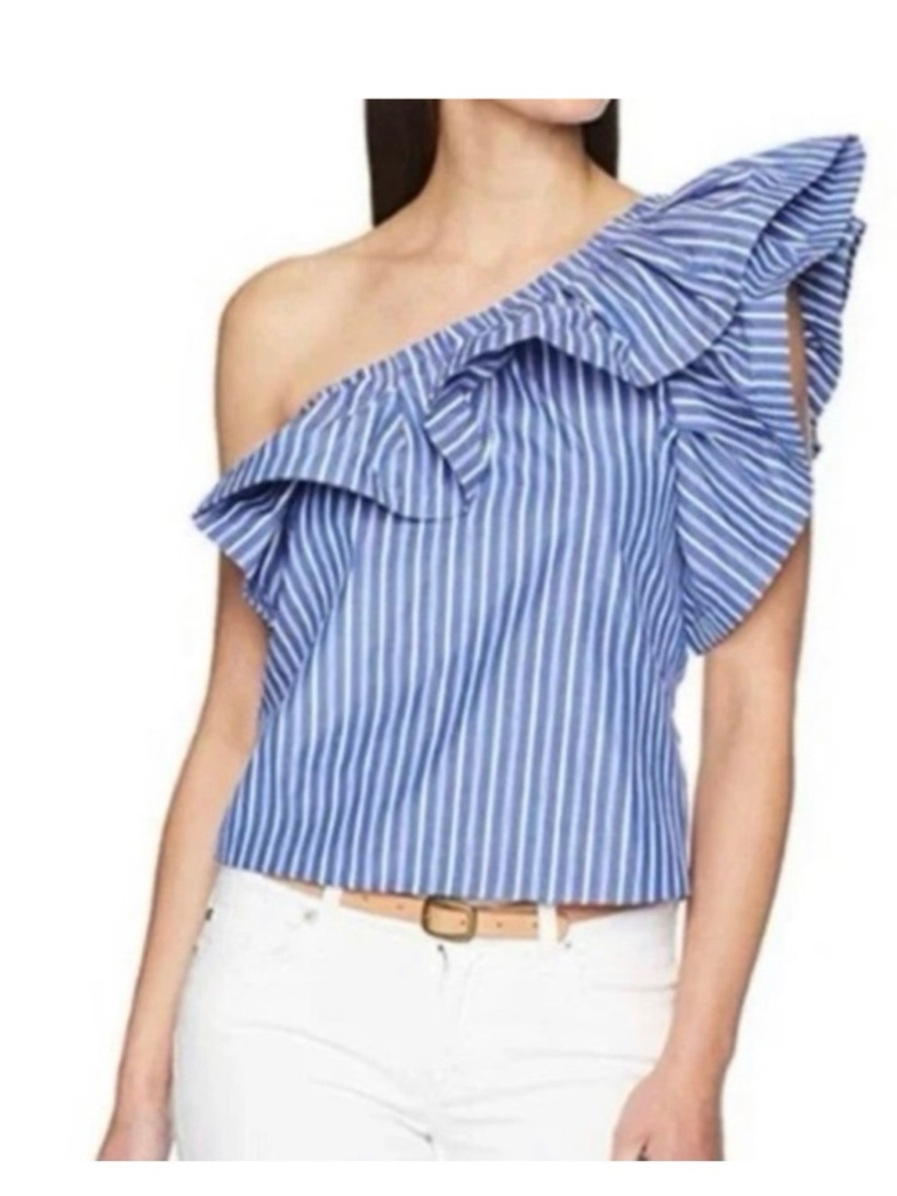 Misa Los Angeles NWT Striped One-Shoulder Ruffle Top - Blue small
